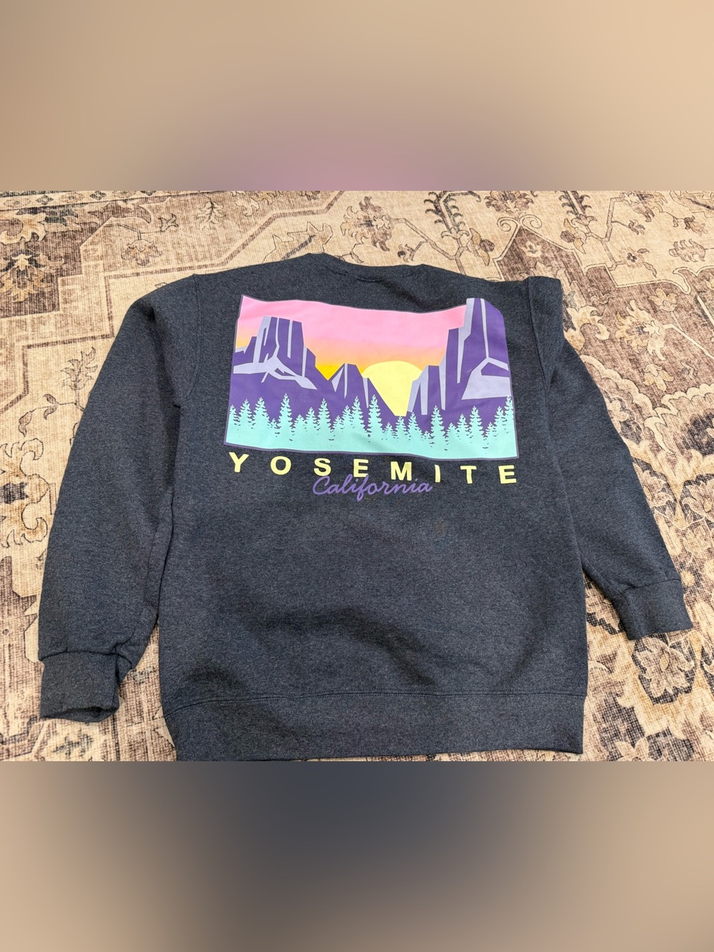 Goodie Two Sleeves Women’s S Yosemite Graphic Heather Blue Crewneck Sweatshirt